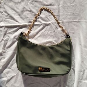 Chic Olive Green Shoulder Bag with Gold Chain
